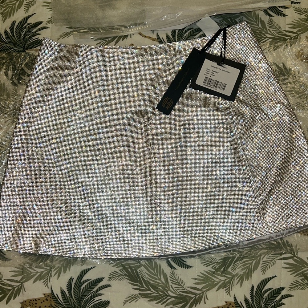 House of Harlow 1960 Silver Sequin Pencil Mini Skirt